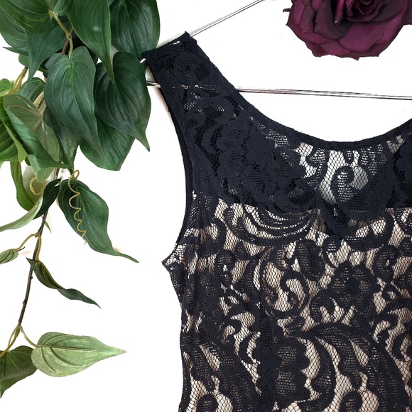 A'gaci Black Lace V Neck Fit & Flare Dress Sz: Med - Picture 2 of 6